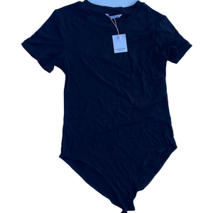 MangoPop black short sleeve ribbed bodysuit L New